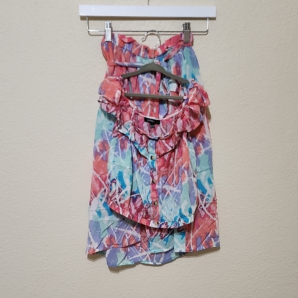 Vibrant Pink and Blue Mini Bubble Matching Set with Ruffled High Low Design